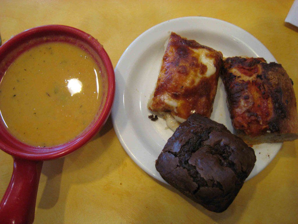Yam bisque, chocolate muffin and focaccia Yam bisque, chocolate muffin and focaccia