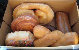 A glorious six-pack of donuts